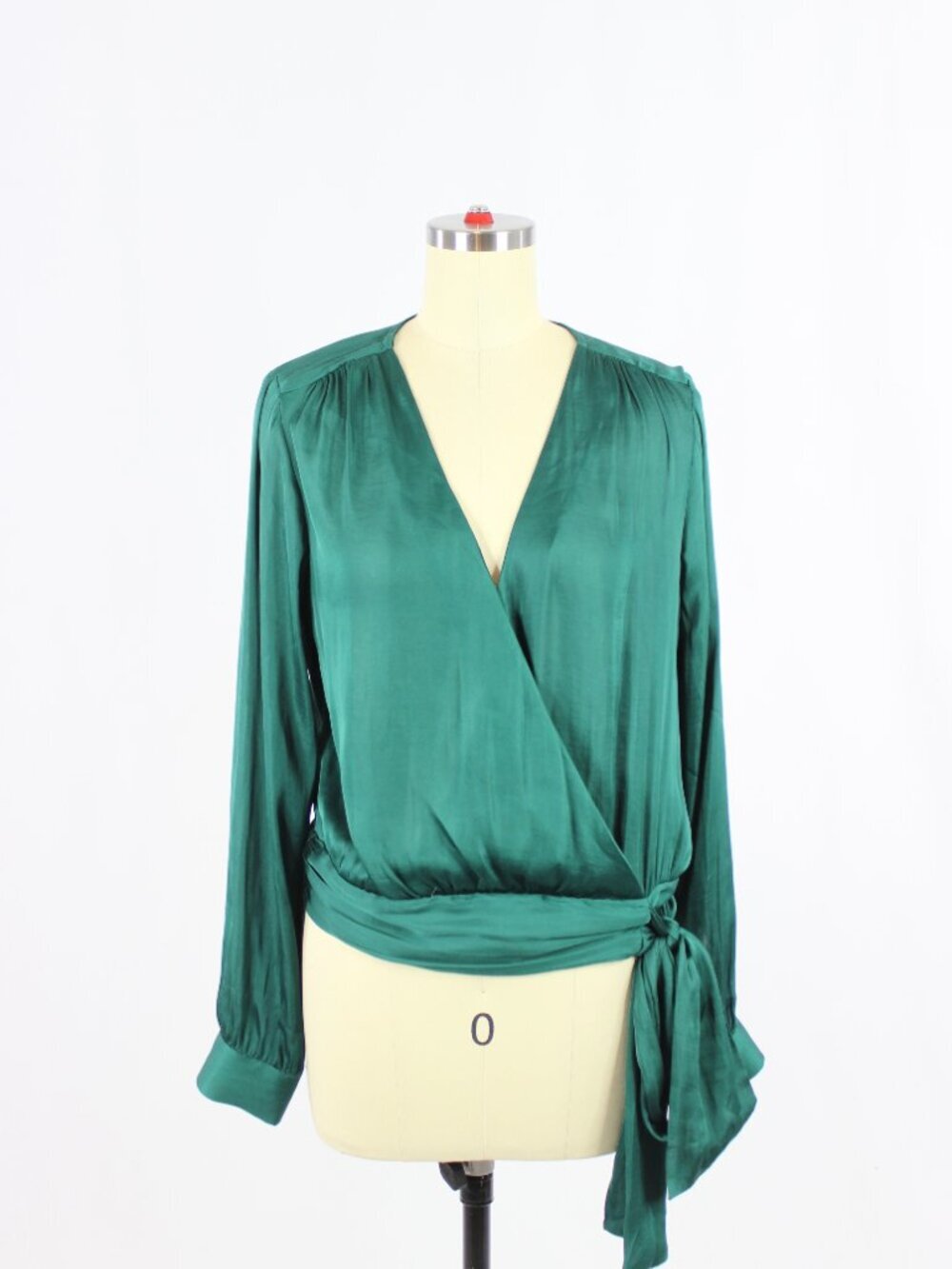 BANANA REPUBLIC Jeweled Green Satin V-Neck Wrap Blouse, Size S
